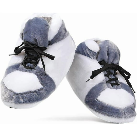 Sneaker Slippers in Grey N White Look – One Size Fits Most Comfy adult slippers for men and women