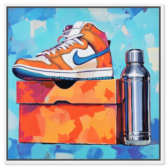Sneaker Vibes and Water Bottle Canvas Print Sports Wall Art by Art Remedy, White Frame, 30 x 30