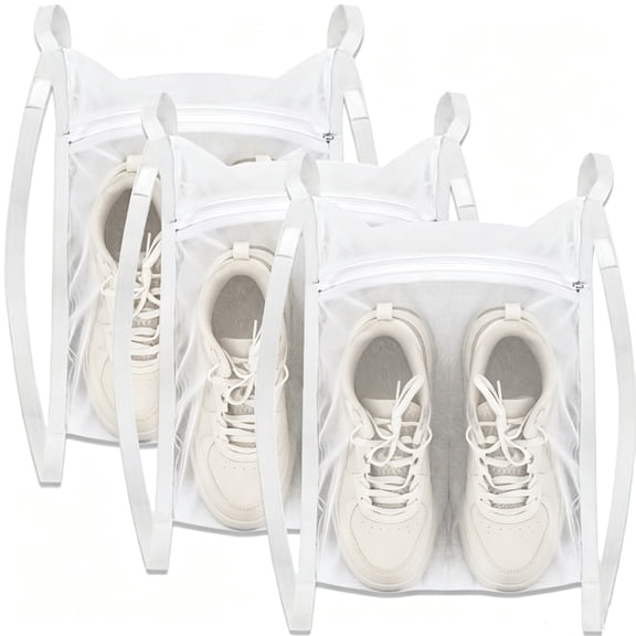 Sneaker Wash & Dry Net Bag for Dryer,Bexikou 3 Pcs Reusable Sneaker Drying Mesh Bags,Honeycomb Net Laundry Bags with Zipper & Strap for Shoes, Clothing, Laundry Reused Bag Tool, 15.7''x13.8'', White