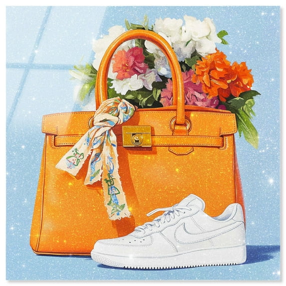 Sneaker with Purse and Scarf Acrylic Print Fashion Floral Art by Art Remedy, Ready to Hang, 30 x 30