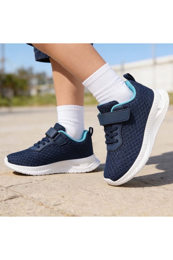 Sneakers for Boys Breathable Mesh Sneakers For Lightweight Comfortable Running Shoes Non Slip Sole Durable Casual Athletic Footwear For Kids All Season,Navy,CN:34(US:1),9-9.5 Years