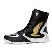 [Sneakers] Lightweight Boxing And Wrestling Shoes for Men Featuring Breathable Fabric And a Synthetic Upper, Designed in a White And Black Contrast. They Have a Durable Rubber Sole Suitable