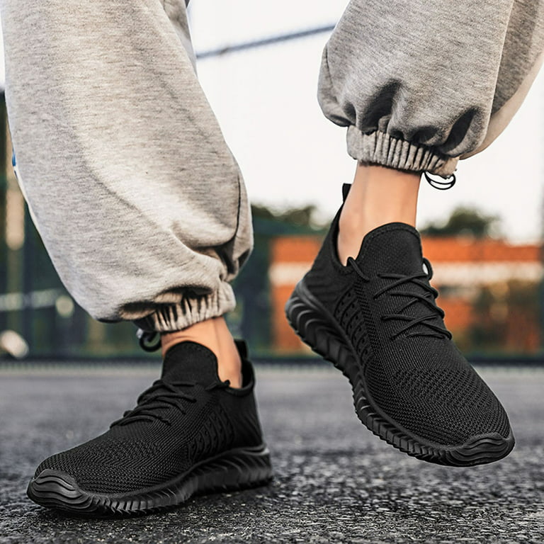 Sneakers Men Lace Mesh Soft Fashion Color Bottom Up Sport Shoes Casual  Breathable Solid Men's Sneakers Black 11.5