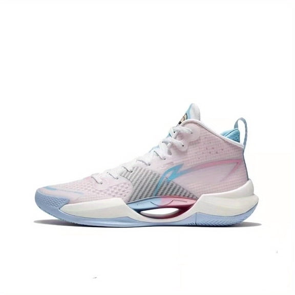[Sneakers] Men'S Basketball Shoes Featuring a Pink And Blue Contrasting Color Scheme, Designed with a High-Top And Thick Sole. They Have a Lace-Up Style, Providing Stable Grip for Sports