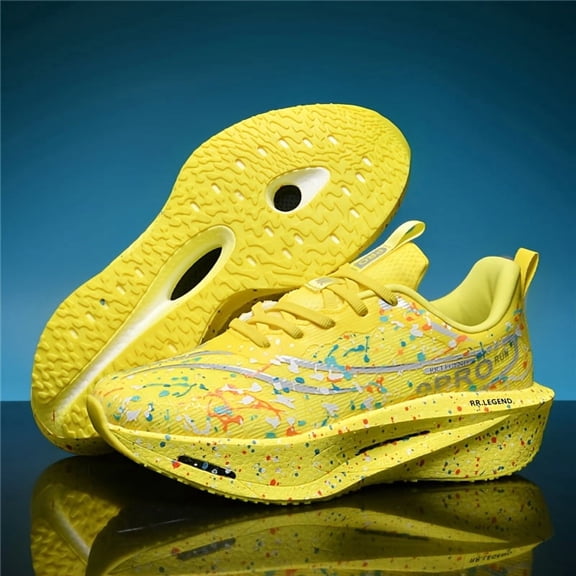 [Sneakers] Men'S True Carbon Plate Running Shoes. Dual Mesh Ice Fiber Fabric Glow-In-The-Dark Laced Running Shoes