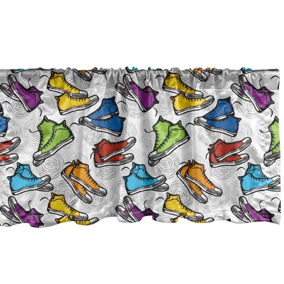 Ambesonne Sneakers Valance Pack of 2, Shoes Hipster Style Items, 54"X12", Multicolor