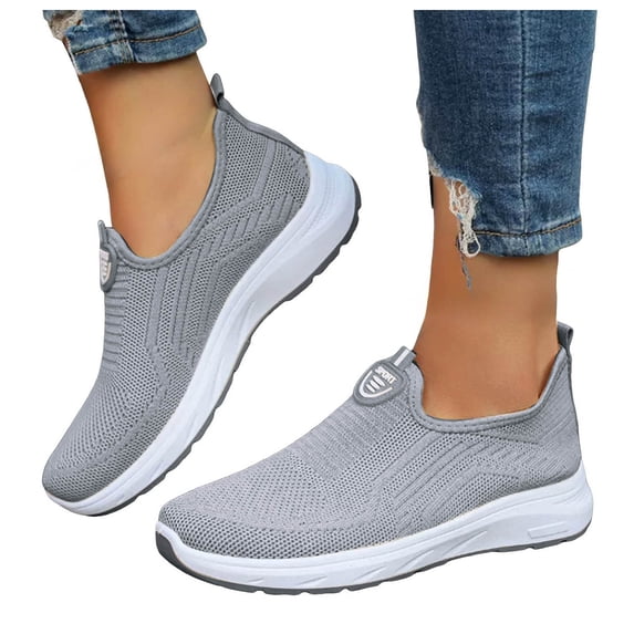 Sneakers for Women Knit Mesh Lightweight Orthopedic Shoes Casual Antislip Soft Sole Slip on Walking Shoes Breathable Daily Workout Athletic Shoes Gray Size 8.5