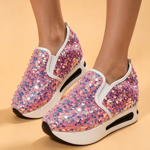 Sneakers for Women, Womens Walking Shoes, Office Shoes, Women's Slip On Mesh Sneakers With Floral Embroidery, Breathable Platform Shoes With Hidden Wedge Heel for Daily Wear, Hot Pink US-10/EU-43