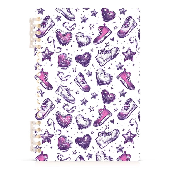 Sneakers and Heart Pattern A5 Notebook Refillable 60 Sheets Detachable Ring Binder PP Cover Journal