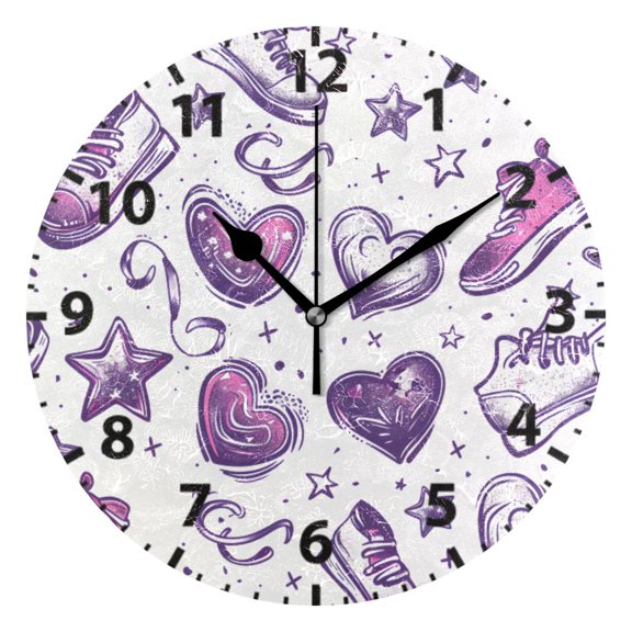Sneakers and Heart Pattern Wall Clock 10in Round Artistic Oil Painting Home Decor Desk Table Clock