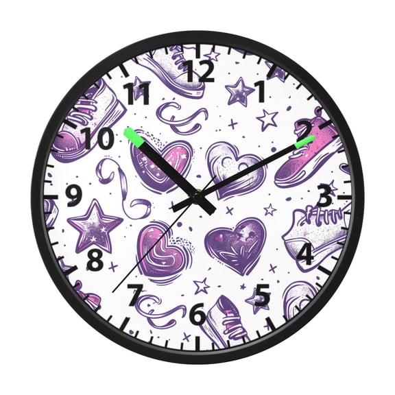 Sneakers and Heart Pattern Wall Clock 12 Inch Voice Activated Night Light Silent Non Ticking