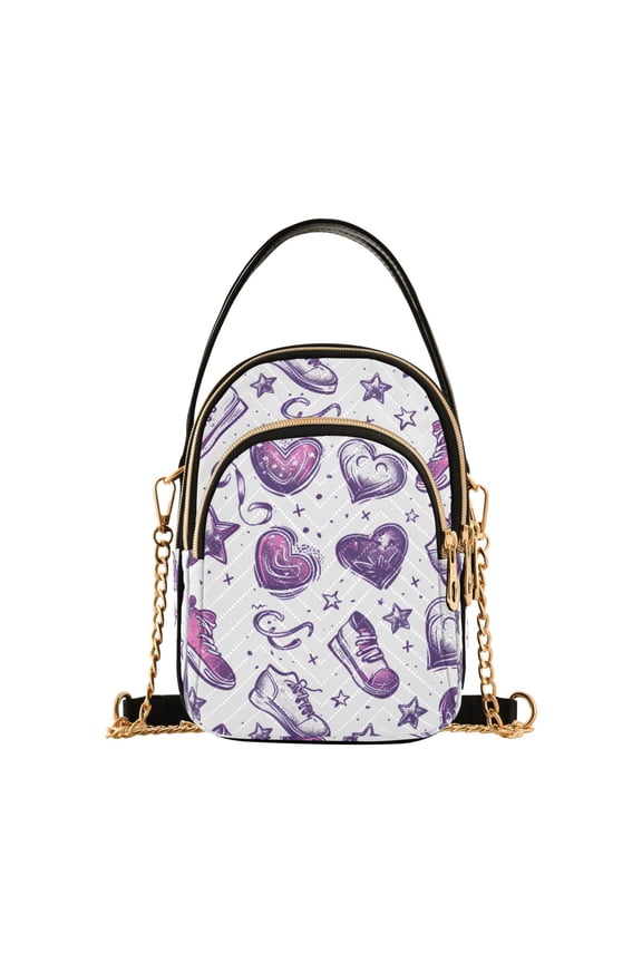 Sneakers and Heart Pattern Women's Crossbody Handbags Leather Crossbody Bags Fanny Pack Chest Bag for Travel