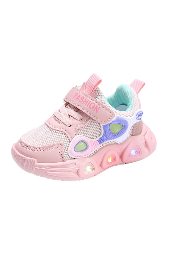 Sneakers for Boys Clearance LED Light Up Shoes For Girls Toddler Walking Shoes Girls Kids Children Baby Casual Shoes(Pink,2-2.5 Years)