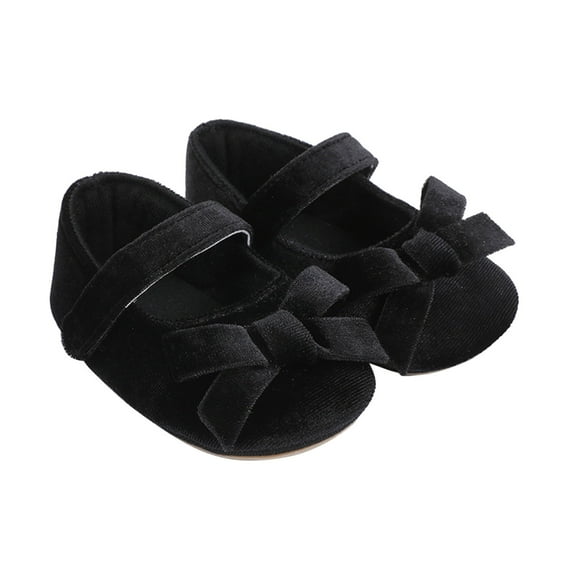 Sneakers for Girls Sizes 0-6 Months Soild Colour Bowknot Princress Soft Sole Floor Barefoot Non Slip First Walkers Prewalker Black Kids Shoes