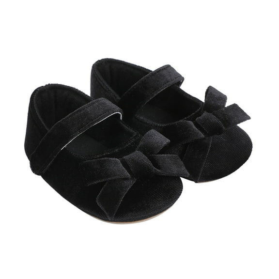 Sneakers for Girls Sizes 0-6 Months Soild Colour Bowknot Princress Soft Sole Floor Barefoot Non Slip First Walkers Prewalker Black Kids Shoes