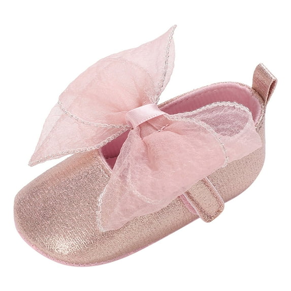 Sneakers for Girls Sizes 6-12 Months Summer Sports Flat Bottom Round Toe Ribbon Bowknot Hook Loop Dance Pink Walking Shoes