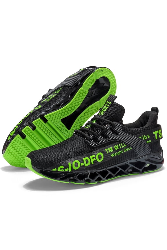 Sneakers for Men Slip on Fashion Sport Running Tennis Athletic Walking Shoes Gym Runner Trail Shoes Black Green Size 8