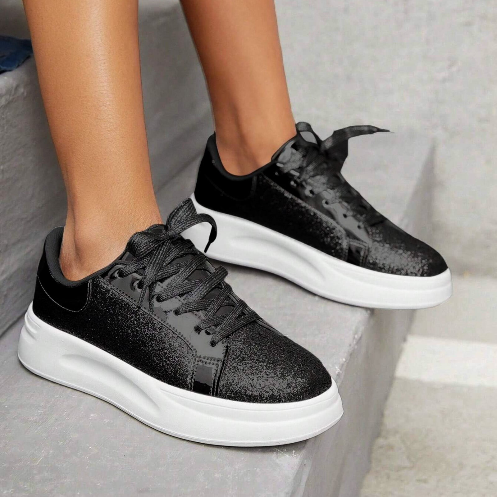 Platform Trainers Womens Size Black Trainers Sneakers For Women