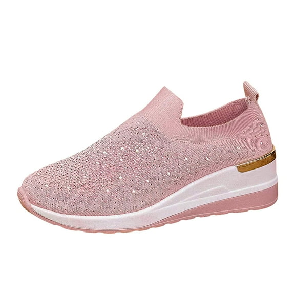 Sneakers for Women Fashion Breathable Mesh On Casual Shoes With Rhinestone Bowknot Design For Daily Wear Comfortable Wedge Heel