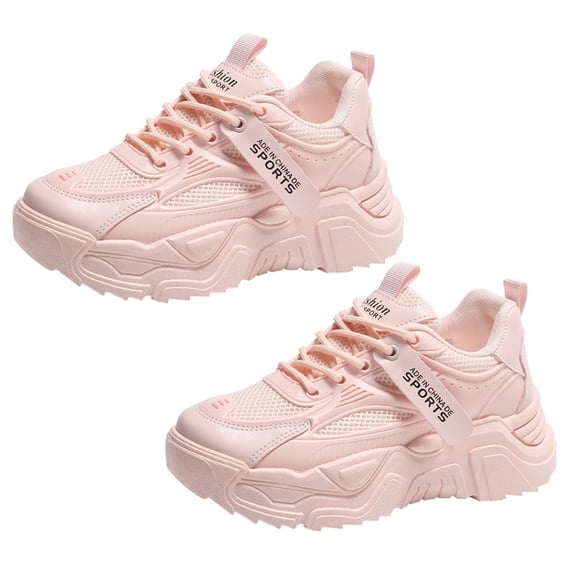 Sneakers for Women Fashion Platform White Leather Casual Dad Shoes Comfortable Wedge Walking Sport Sneakers-Pink