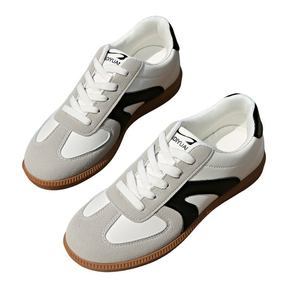 Sneakers for Women Fashion Splice Suede Antislip Skate Shoes Classic Vintage Trainers Tennis Shoes Casual Flat Walking Shoes Black Size 8