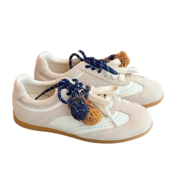 Sneakers for Women Trendy Pendant Suede Lace up Athletic Trainers Shoes Height Increasing Elevator Shoes Casual Round Toe Flat Shoes Beige Size 8