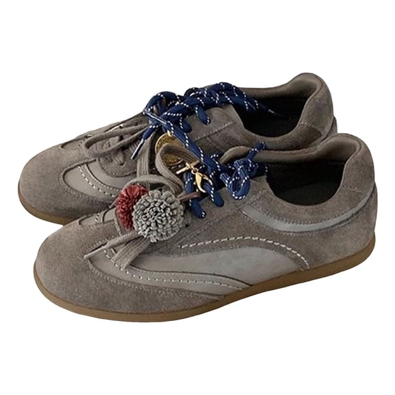 Sneakers for Women Trendy Pendant Suede Lace up Athletic Trainers Shoes Height Increasing Elevator Shoes Casual Round Toe Flat Shoes Grey Size 8