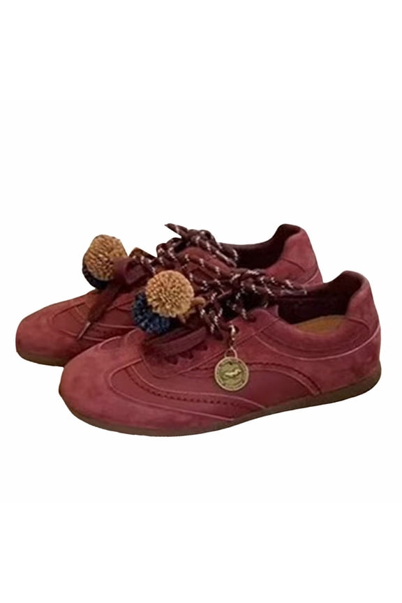 Sneakers for Women Trendy Pendant Suede Lace up Athletic Trainers Shoes Height Increasing Elevator Shoes Casual Round Toe Flat Shoes Wine Size 7