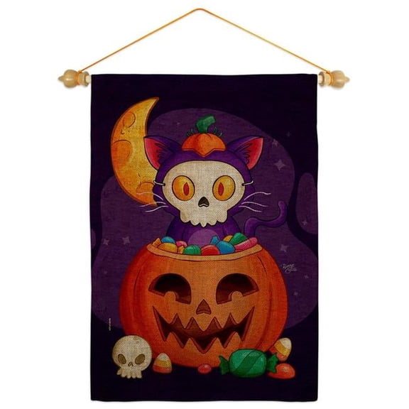Sneaky Cat Falltime Halloween 13 x 18.5. in. Double-Sided Decorative Vertical House Garden Flag Set for Decoration Banner Yard Gift
