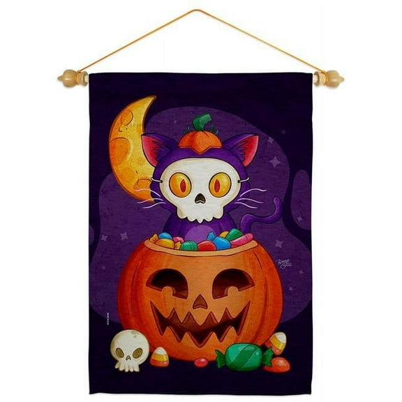 Sneaky Cat Falltime Halloween 13 x 18.5. in. Double-Sided Decorative Vertical House Garden Flag Set for Decoration Banner Yard Gift