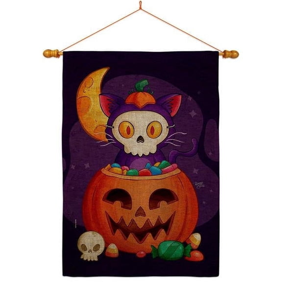 Sneaky Cat Falltime Halloween 28 x 40 in. Double-Sided Decorative Vertical House Flag Set for Decoration Banner Garden Yard Gift