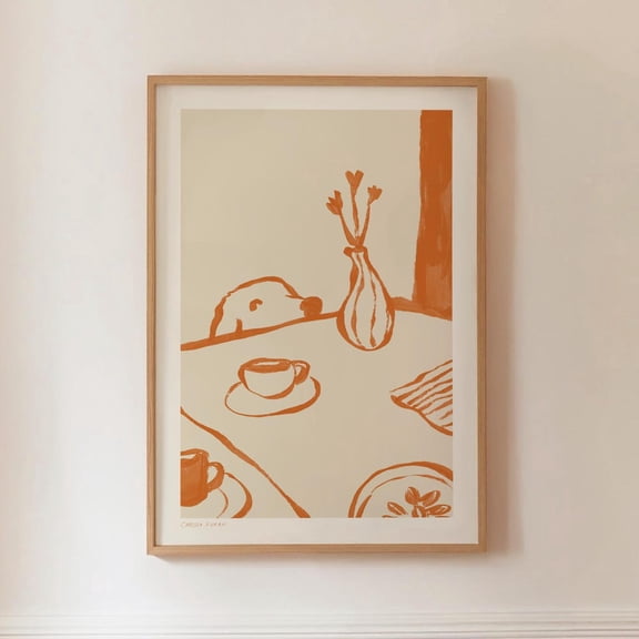 Sneaky Dog Coffee Kitchen Scandi Wall Poster, Unframed Paper Poster 8x10in