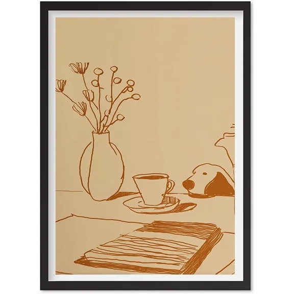 Sneaky Dog Kitchen Print, Abstract Coffee Wall Art, Funny Diner Decor, Whimsical, Matte Canvas Stretched, Posters for Room Bedroom Living Room Bathroom Wall Decor, Posters & Art Prints, Gift.