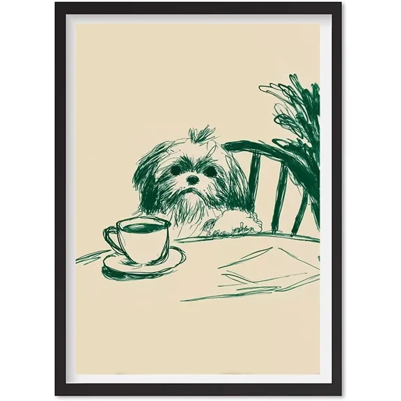 Sneaky Dog Kitchen Print -Abstract Coffee Wall Art -Midcentury Modern Sketch, Matte Canvas Stretched, Posters for Room Bedroom Living Room Bathroom Wall Decor, Posters & Art Prints, Gift.