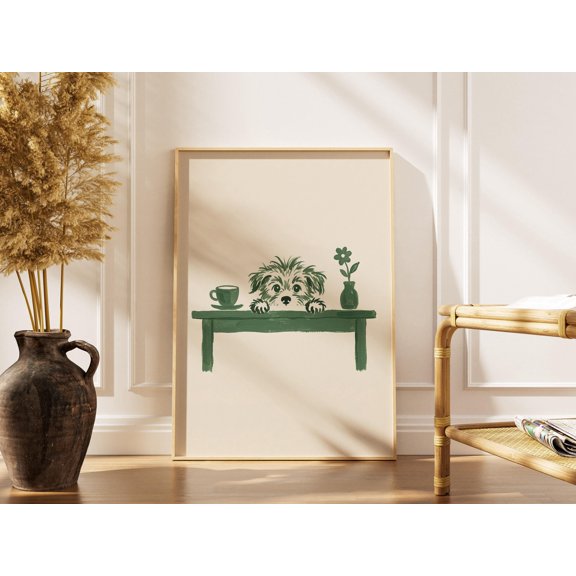 Sneaky Dog Kitchen Print, Funny Dog Peeking Over Table Poster, Cute Animal Wall Art, Dog Lover Gift, Modern Kitchen Decor, Poster Only