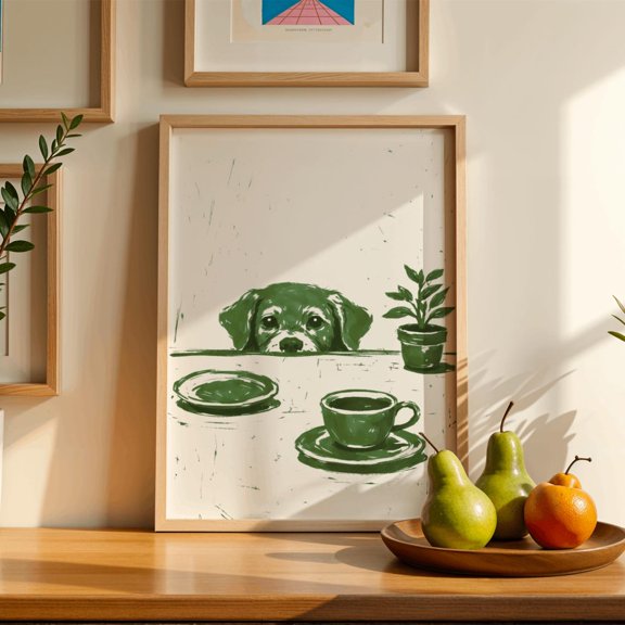 Sneaky Dog Kitchen Wall Art Coffee Animal Decor Living Room Bedroom Office