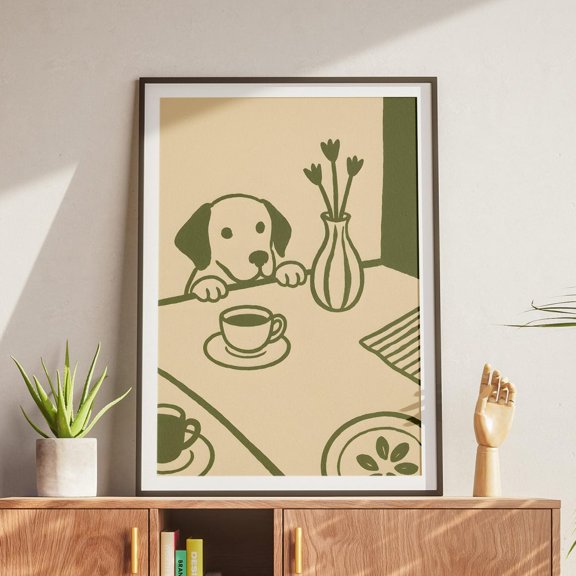 Sneaky Dog Kitchen Wall Art Print, Unframed Paper Poster 8x10in