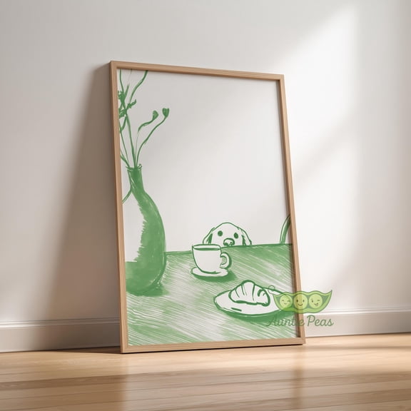 Sneaky Dog Minimal Coffee Table Sketch Whimsical Kitchen Decor Cute Cafe Bar Cart Artwork, Stretched Canvas