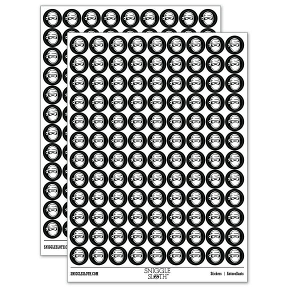 Sneaky Ninja Face 200+ Round Stickers - Black - Gloss Finish - 0.50" Size