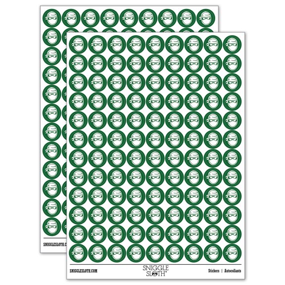 Sneaky Ninja Face 200+ Round Stickers - Dark Green - Matte Finish - 0.50" Size
