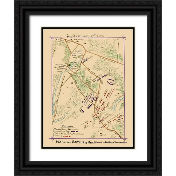 Sneden 19x24 Black Ornate Wood Framed with Double Matting Museum Art Print Titled - Mill Springs Kentucky Battle - Sneden 1862