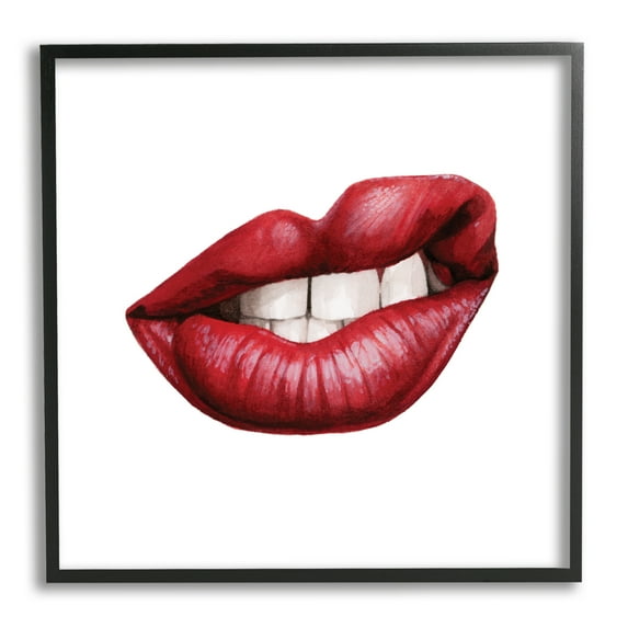 Sneering Lips Bold Emotion Red Lipstick Teeth Beauty & Fashion Framed Art Print Wall Art, 17x17