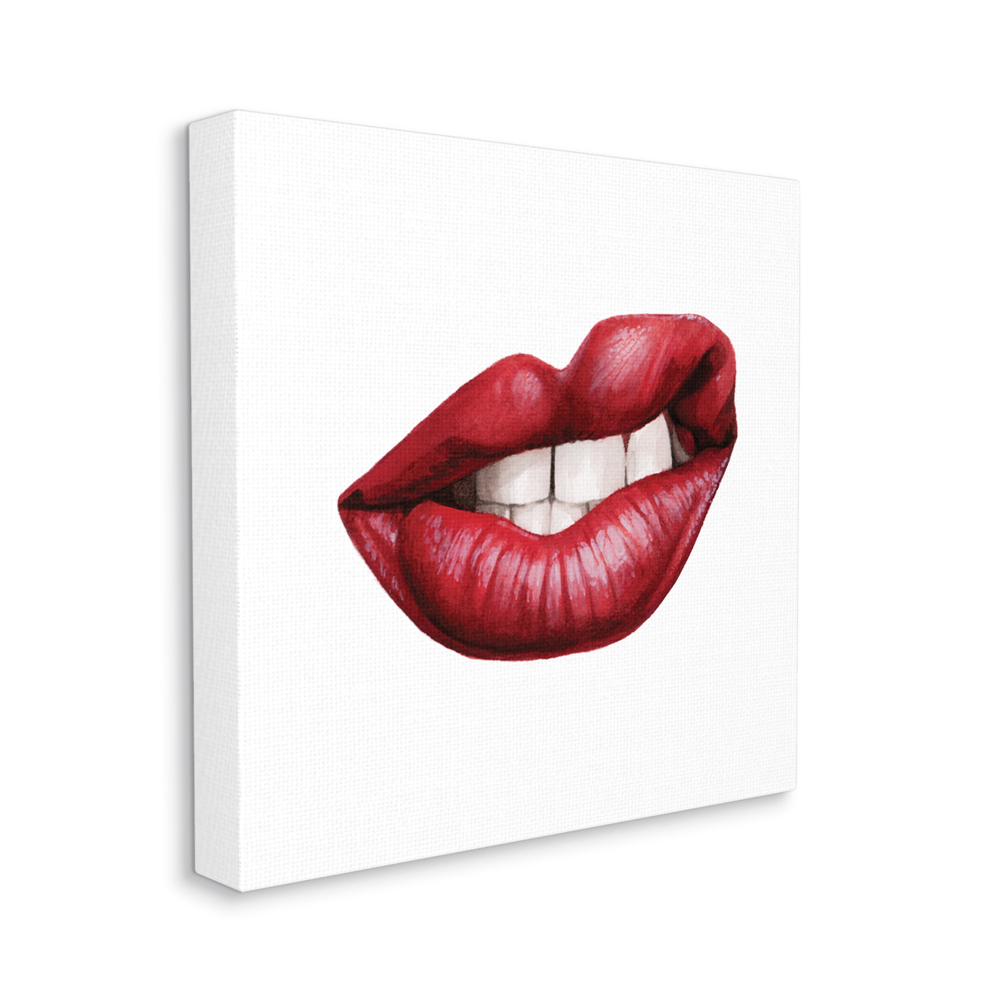 Sneering Lips Bold Emotion Red Lipstick Teeth Beauty & Fashion Gallery-Wrapped Canvas Print Wall Art, 17x17