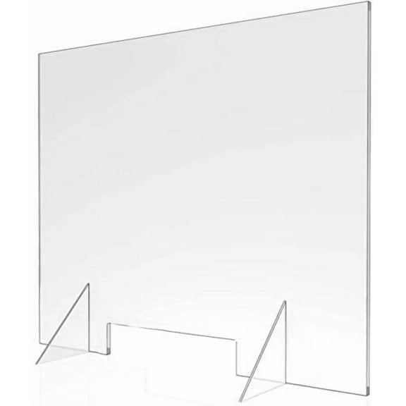 Sneeze Guard 24" Wide x 30" High Premium Protective Freestanding Shield with Transaction Window for Offices and Stores (Cut out 12" x 4") AZM Displays