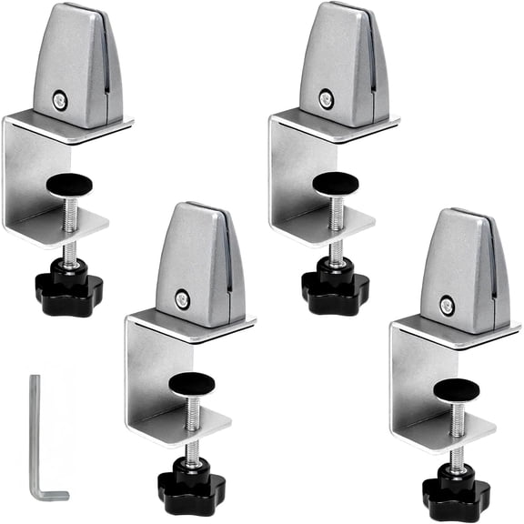Sneeze Guard Clamp for 1/8"" to 1"" Thick Panel, Adjustable Desk Partition Clip, Aluminum Desktop Divider Clips, Easy to Install Desk Privacy Panel Clips, 4 Pack, GIY-9GM-QVV157