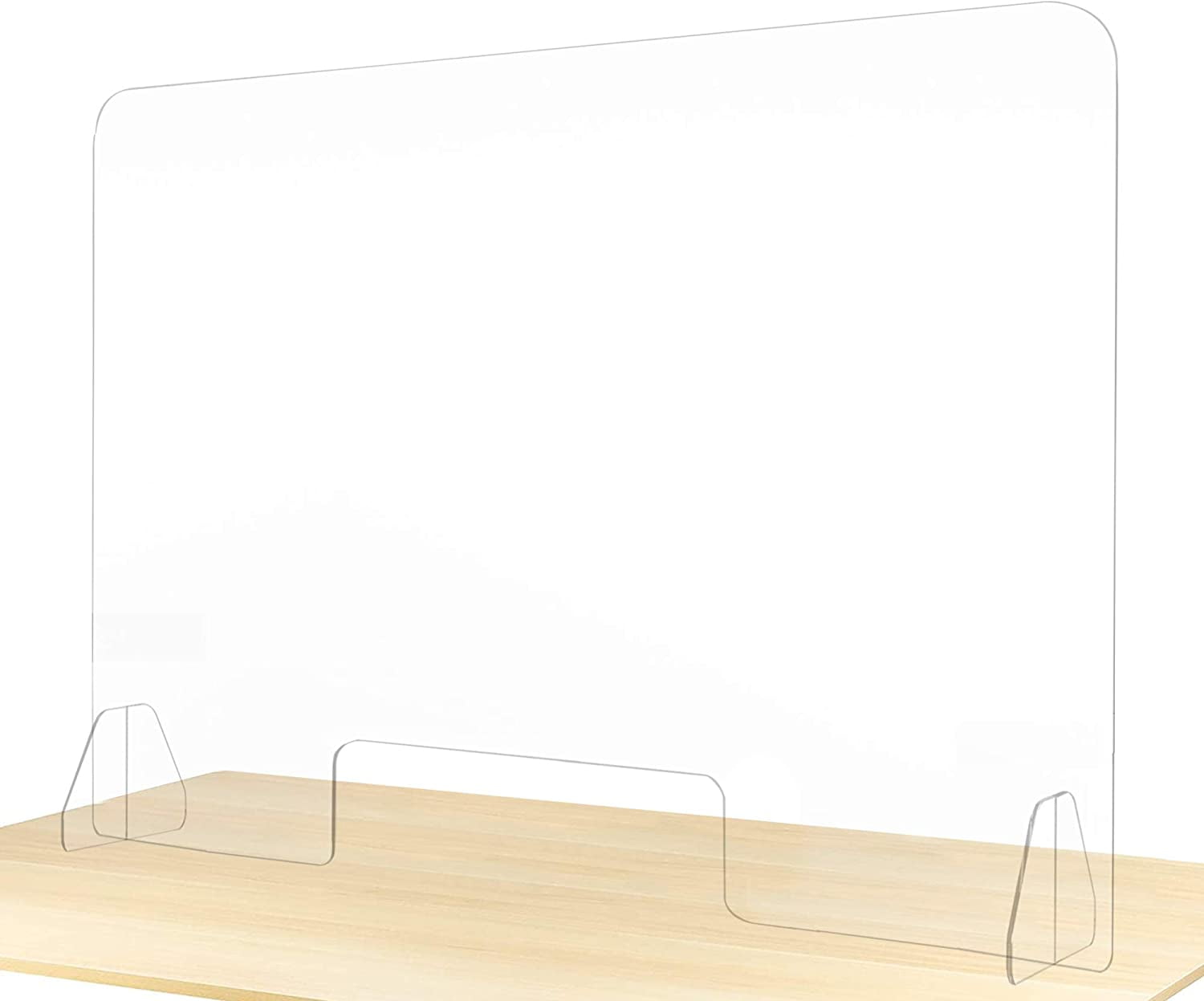 Sneeze Guard for Counter Plexiglass Barrier 48 x 32 Inch Wide Acrylic shields Clear View Portable Protective Plastic Stand for Cashier Protection at Reception Desk Nail Salon Table Desktop