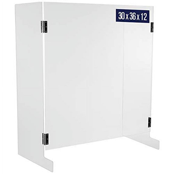 Sneeze Guard Shield for Counter - 30"W x 36"H x 12"D, U Shaped Cough and Sneeze Guard, Pass Through Opening, 5 mm Thick Clear Acrylic, Plastic Shield Protection on Front and Sides