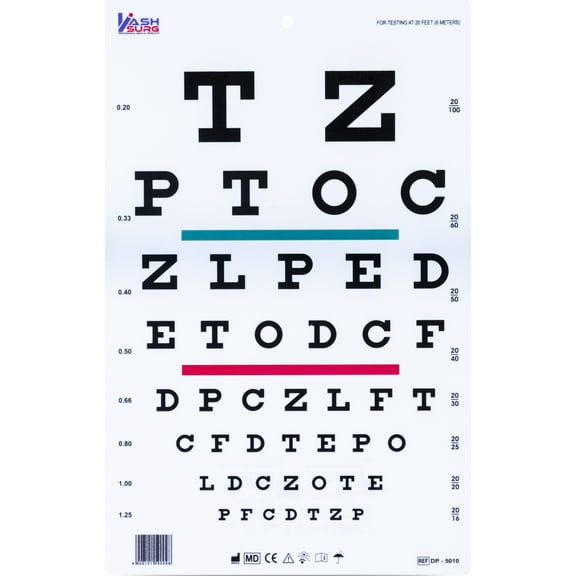 Snellen Chart with Red Green Bar Visual Acuity Test 6m / 20ft