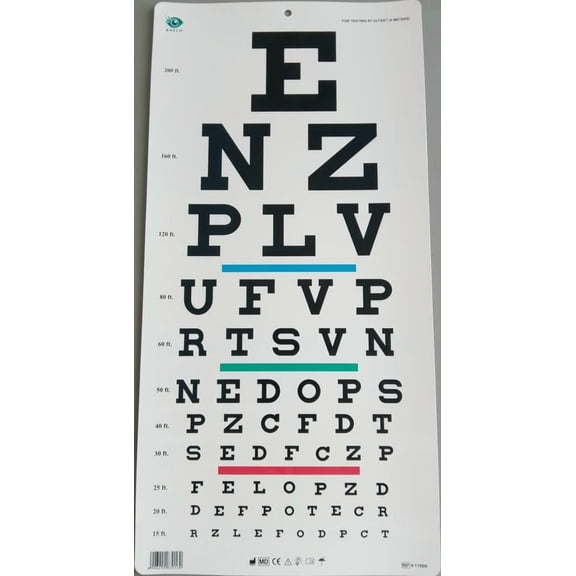 BASCH Snellen Chart with Red Green Bar Visual Acuity Test 6m / 20ft