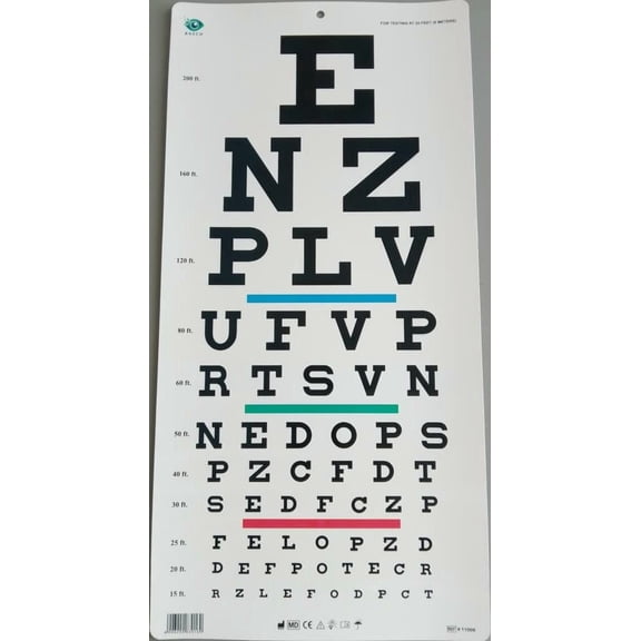 BASCH Snellen Chart with Red Green Bar Visual Acuity Test 6m / 20ft